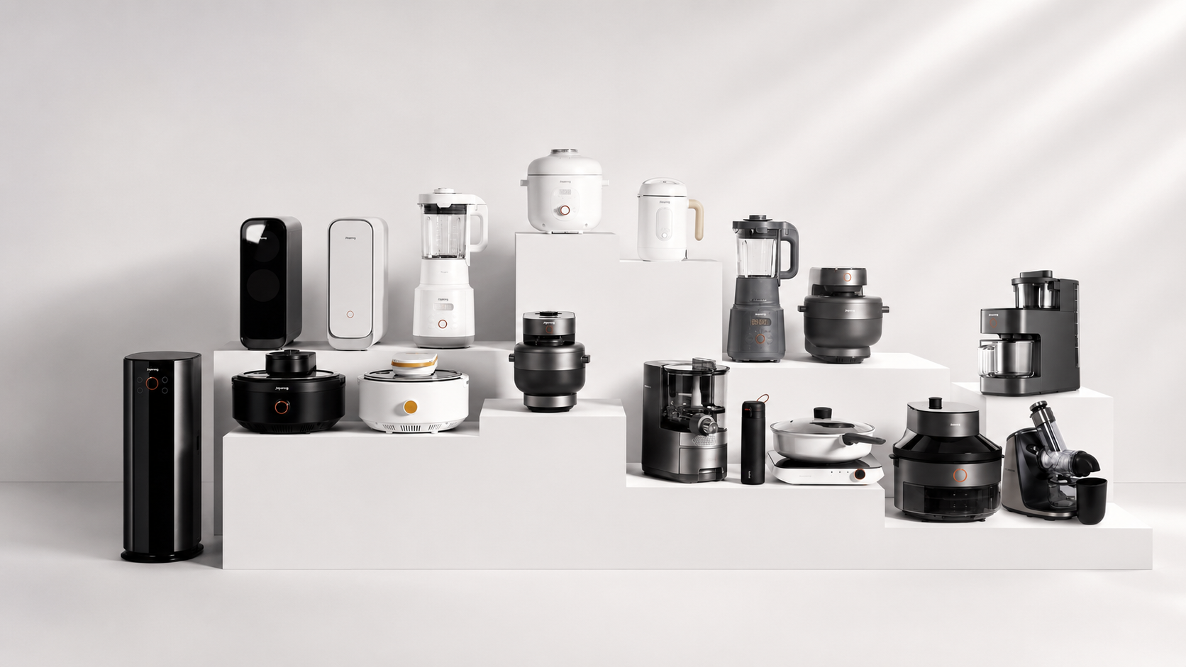 Joyoung product collection featuring blender, rice cooker, and air fryer
